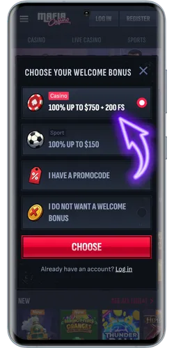 Choose your welcome bonus at Mafia Online Casino in AUD